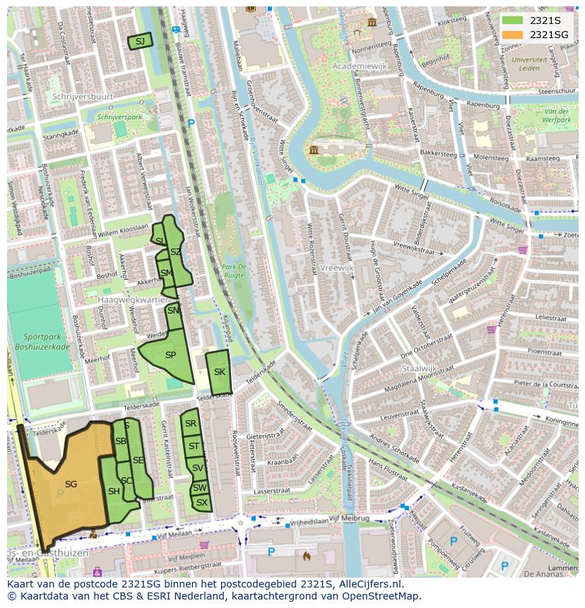 Afbeelding van het postcodegebied 2321 SG op de kaart.