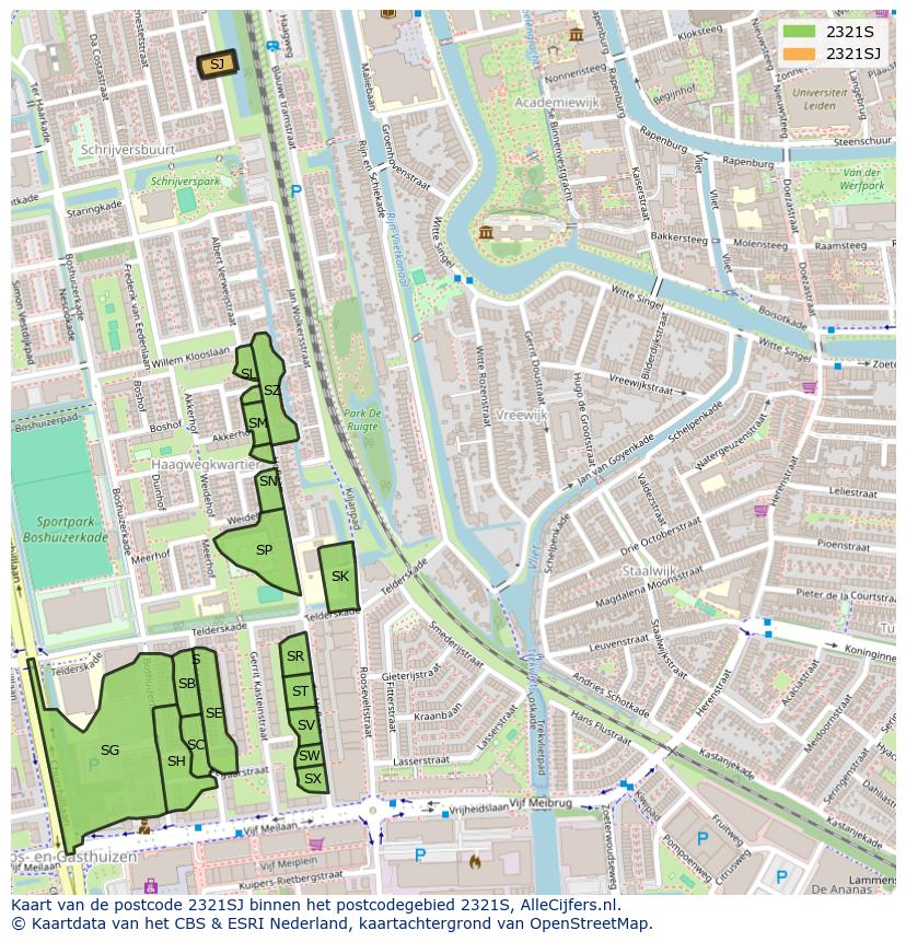 Afbeelding van het postcodegebied 2321 SJ op de kaart.