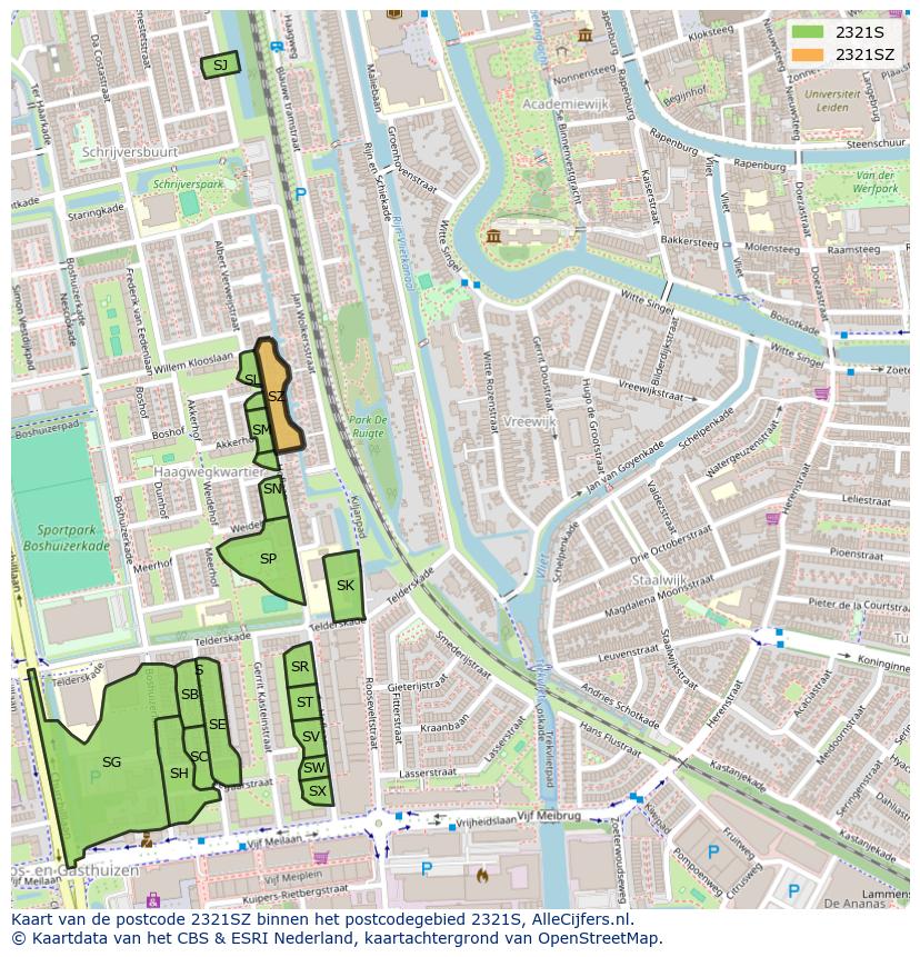 Afbeelding van het postcodegebied 2321 SZ op de kaart.