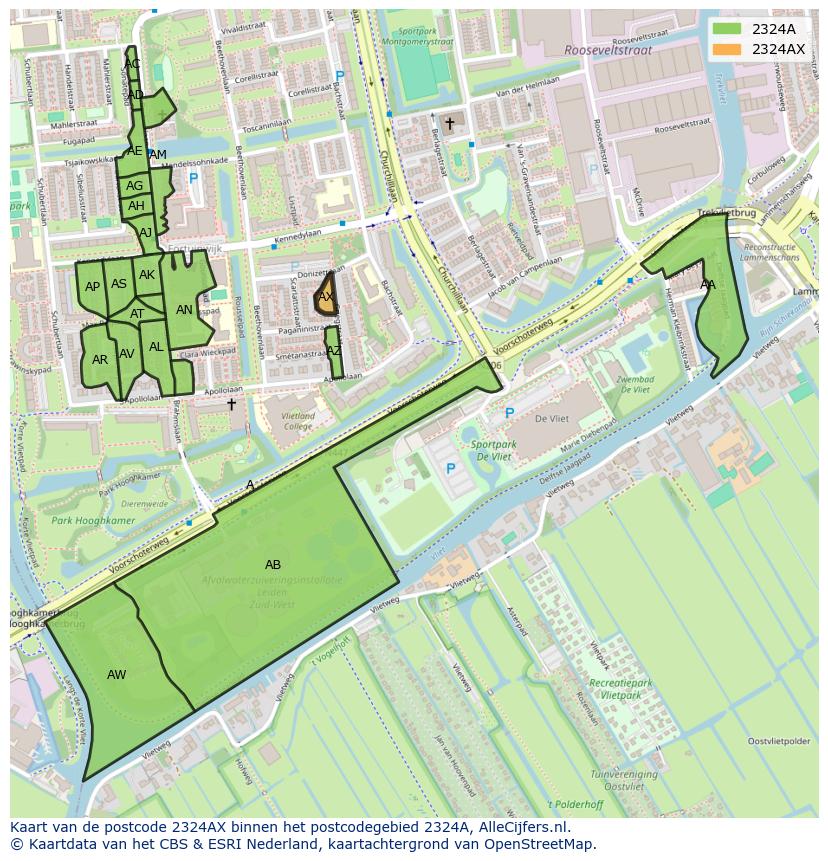 Afbeelding van het postcodegebied 2324 AX op de kaart.