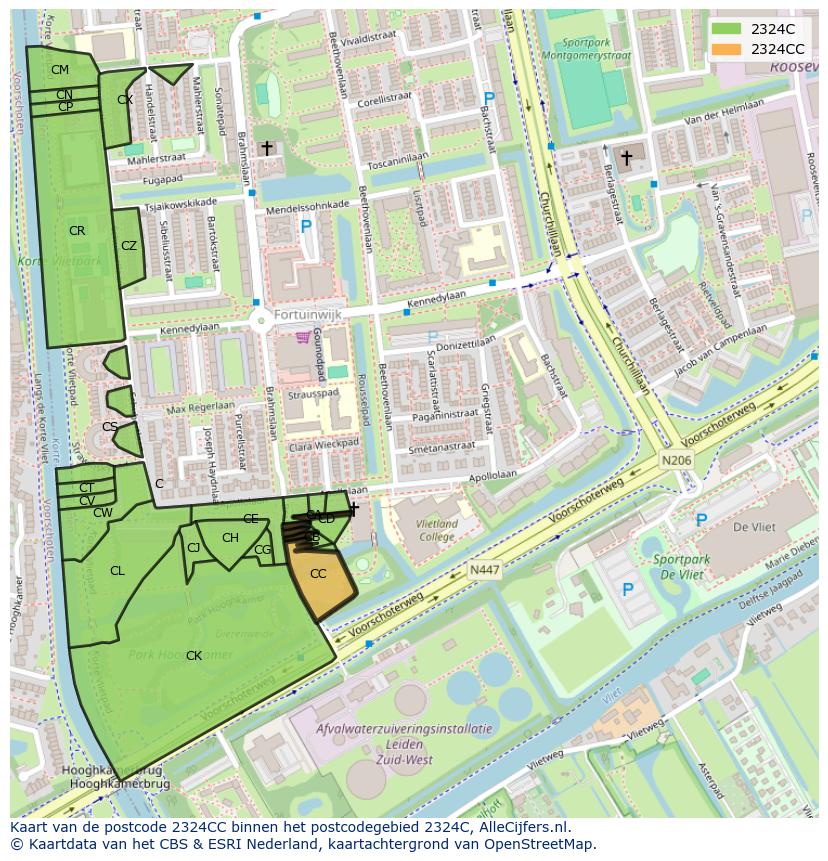 Afbeelding van het postcodegebied 2324 CC op de kaart.