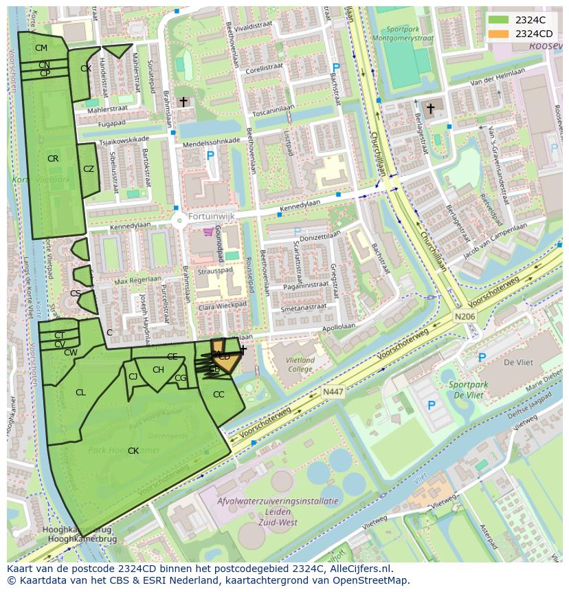 Afbeelding van het postcodegebied 2324 CD op de kaart.