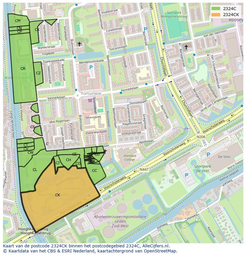 Afbeelding van het postcodegebied 2324 CK op de kaart.