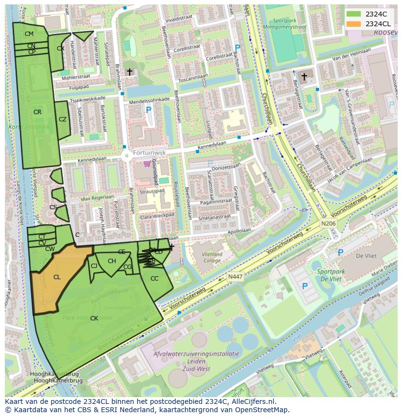Afbeelding van het postcodegebied 2324 CL op de kaart.