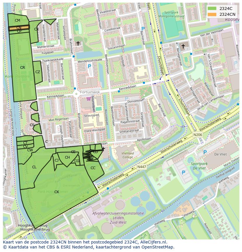 Afbeelding van het postcodegebied 2324 CN op de kaart.