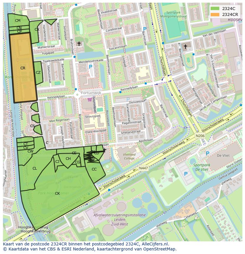 Afbeelding van het postcodegebied 2324 CR op de kaart.