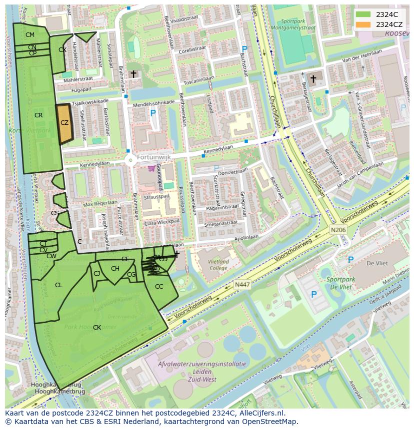 Afbeelding van het postcodegebied 2324 CZ op de kaart.