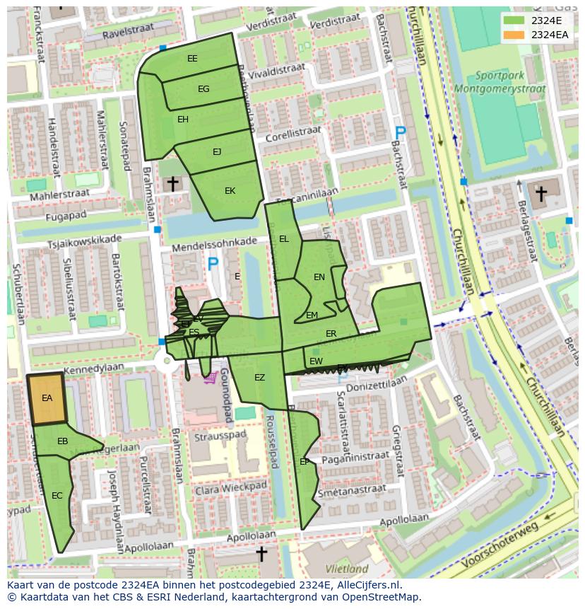 Afbeelding van het postcodegebied 2324 EA op de kaart.