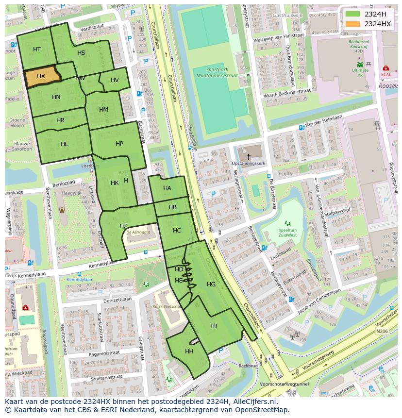 Afbeelding van het postcodegebied 2324 HX op de kaart.