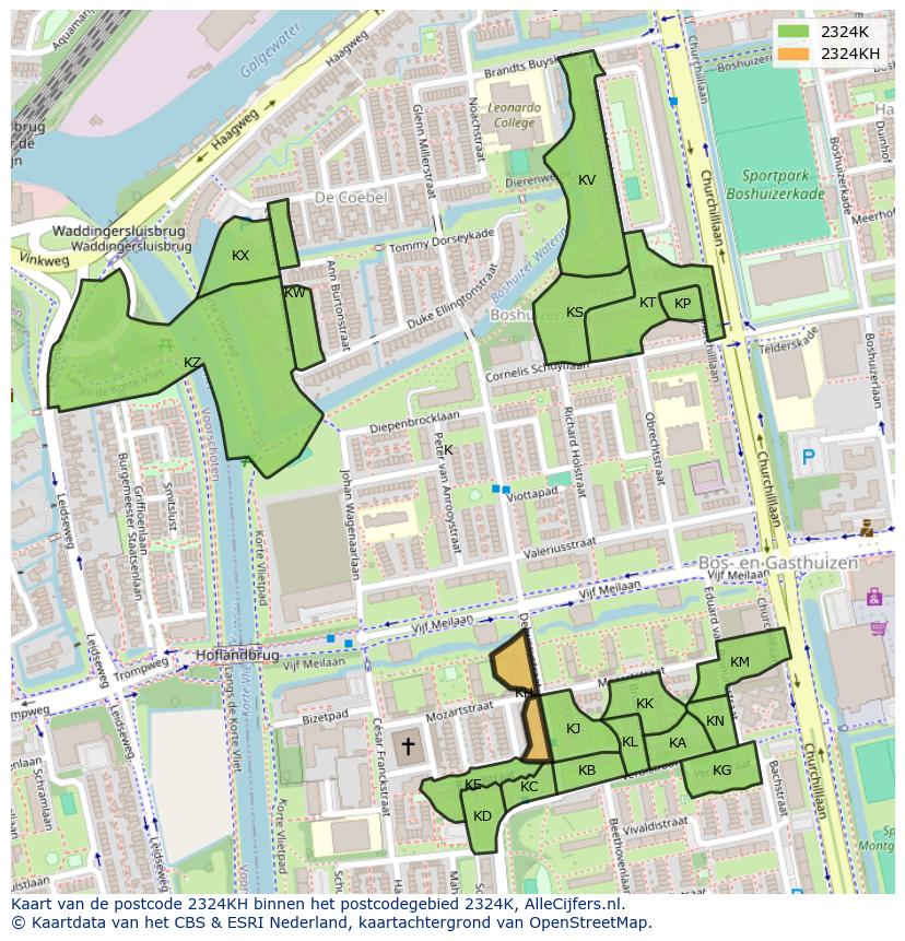 Afbeelding van het postcodegebied 2324 KH op de kaart.