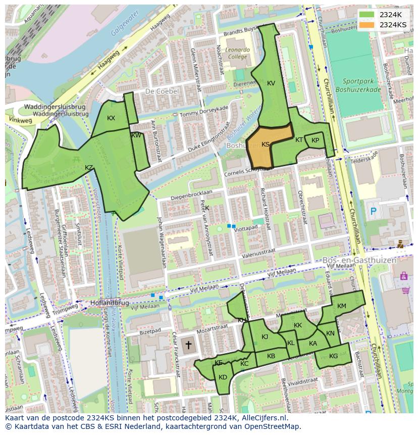 Afbeelding van het postcodegebied 2324 KS op de kaart.