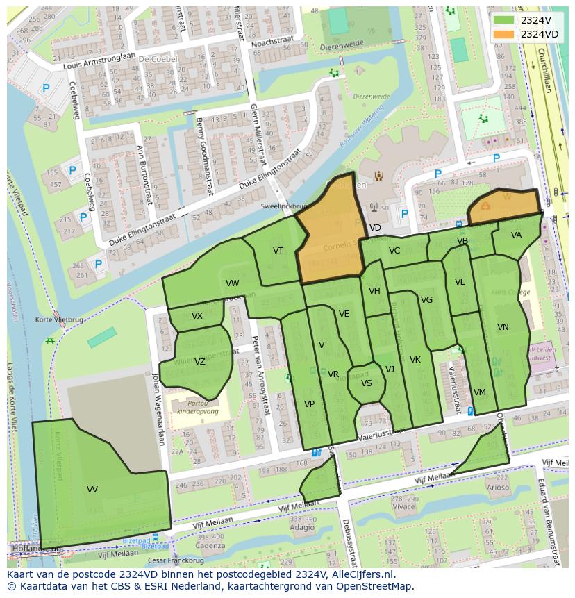 Afbeelding van het postcodegebied 2324 VD op de kaart.