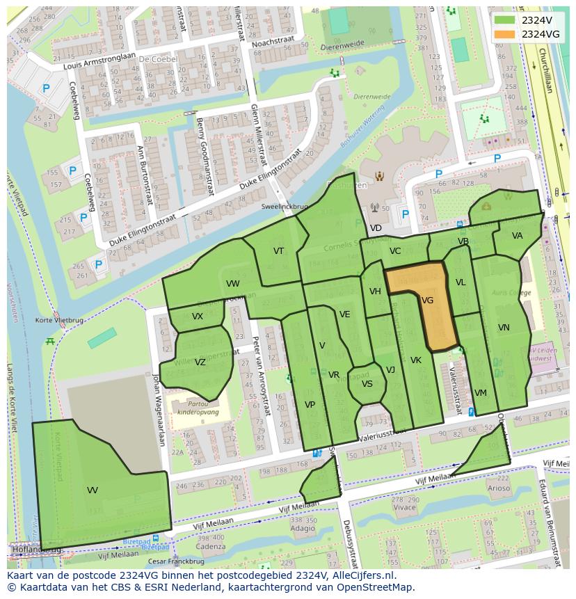 Afbeelding van het postcodegebied 2324 VG op de kaart.
