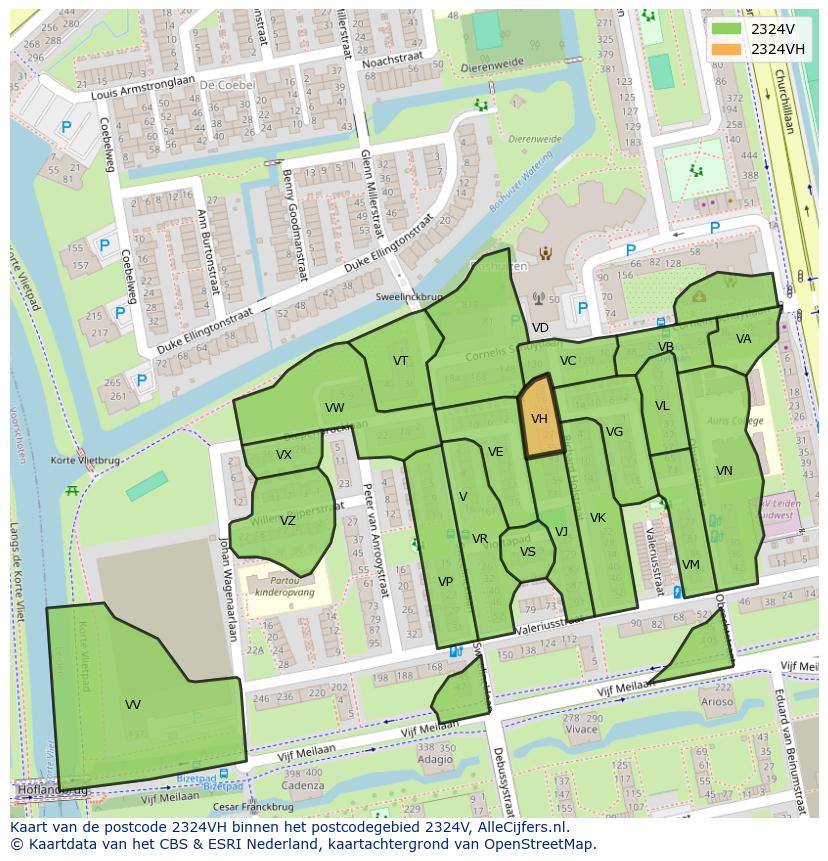 Afbeelding van het postcodegebied 2324 VH op de kaart.