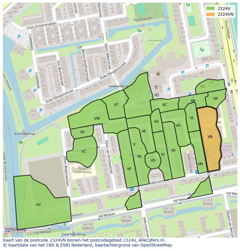 Afbeelding van het postcodegebied 2324 VN op de kaart.