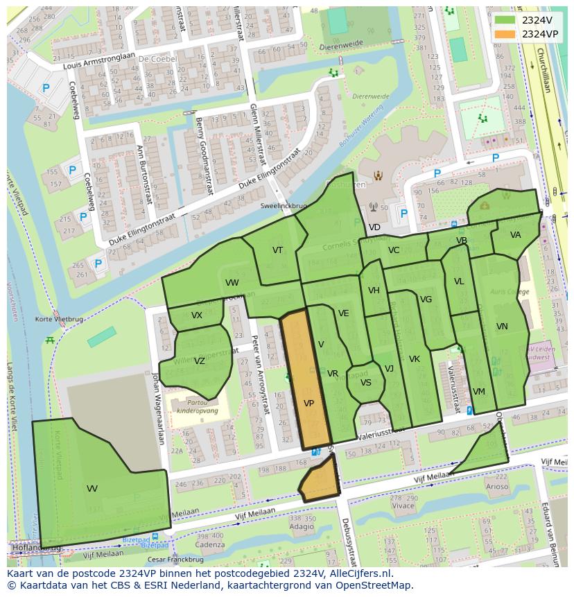 Afbeelding van het postcodegebied 2324 VP op de kaart.