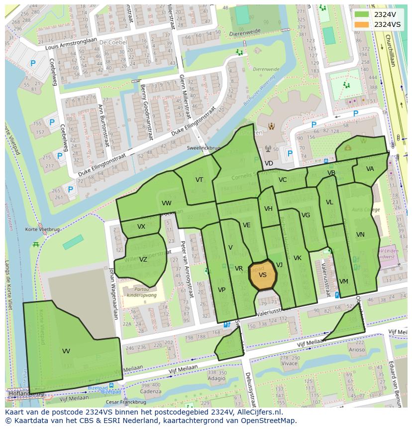 Afbeelding van het postcodegebied 2324 VS op de kaart.