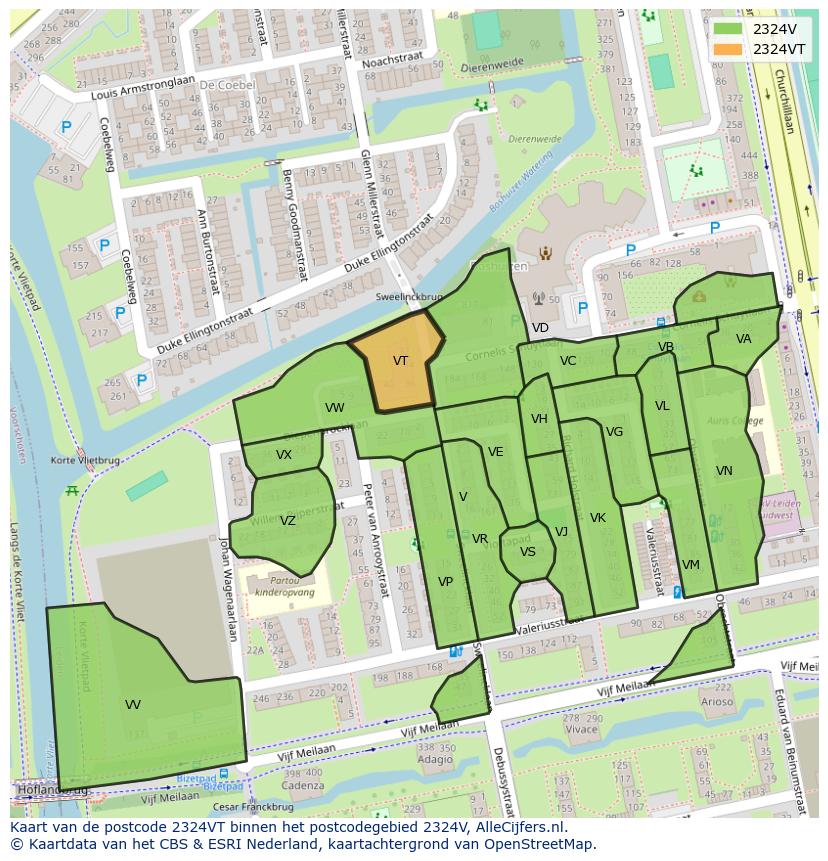 Afbeelding van het postcodegebied 2324 VT op de kaart.