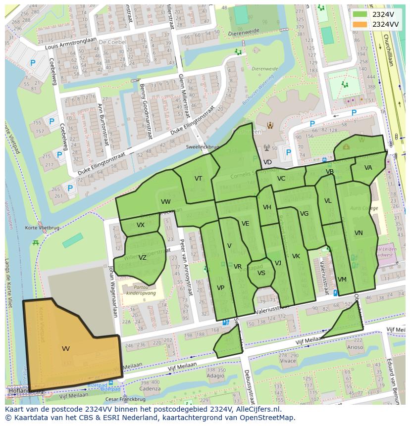 Afbeelding van het postcodegebied 2324 VV op de kaart.