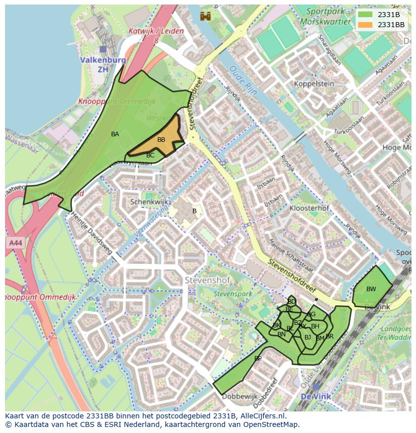 Afbeelding van het postcodegebied 2331 BB op de kaart.