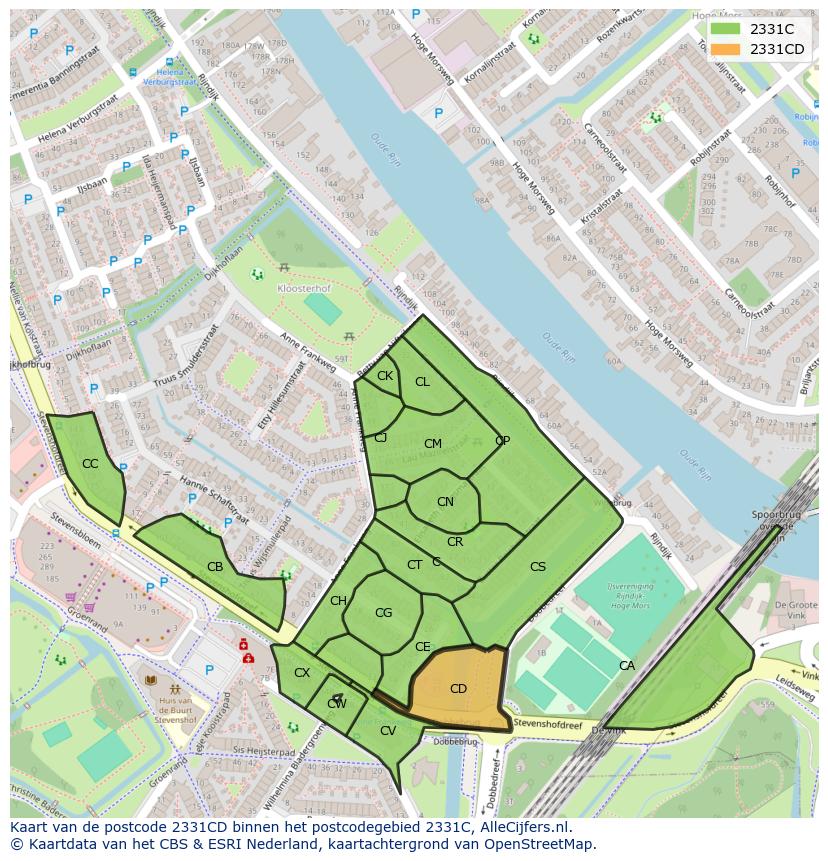 Afbeelding van het postcodegebied 2331 CD op de kaart.