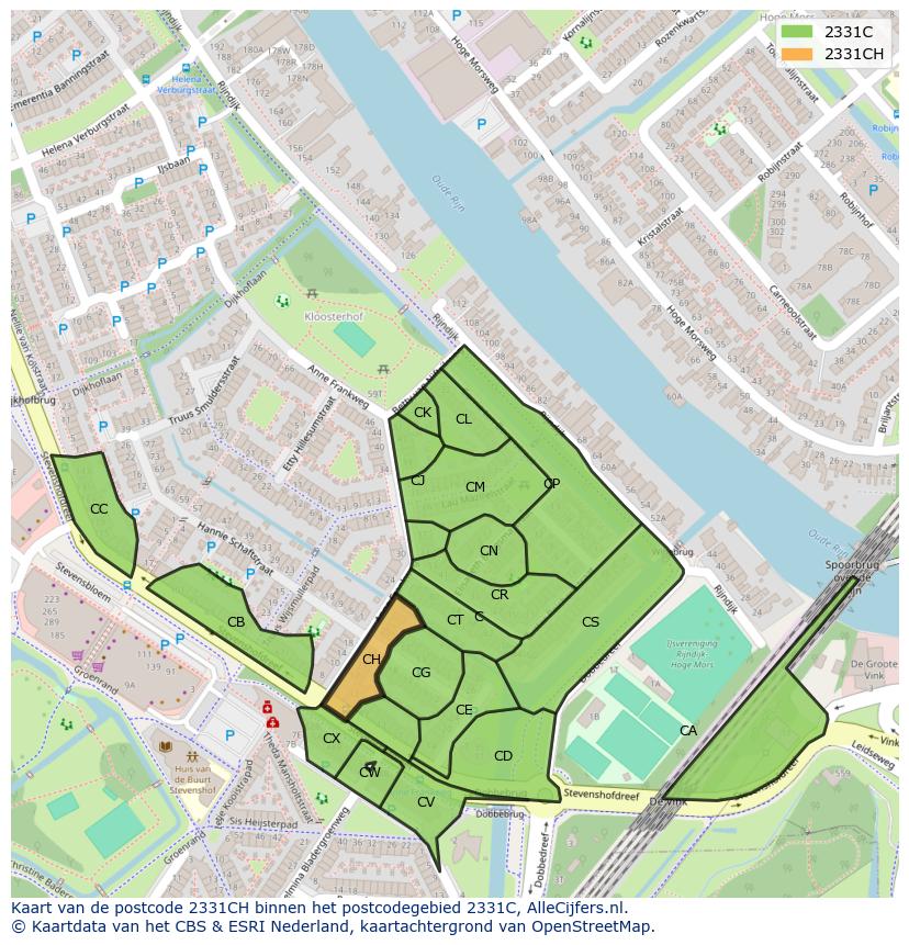 Afbeelding van het postcodegebied 2331 CH op de kaart.