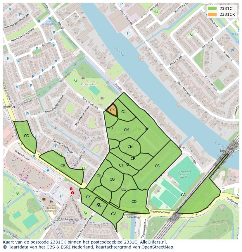 Afbeelding van het postcodegebied 2331 CK op de kaart.