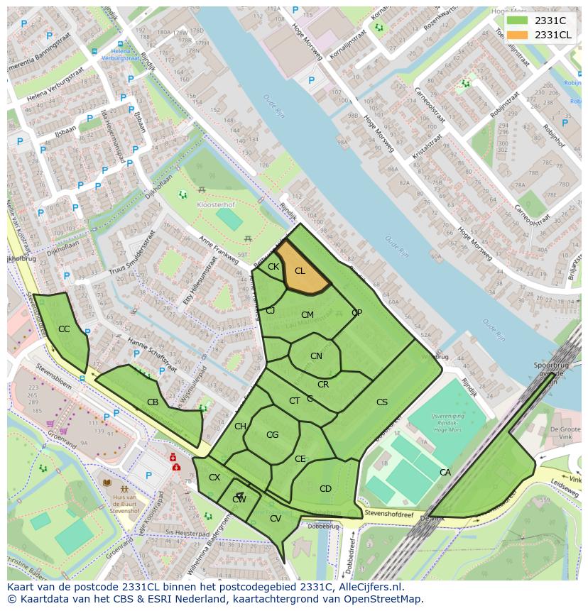 Afbeelding van het postcodegebied 2331 CL op de kaart.