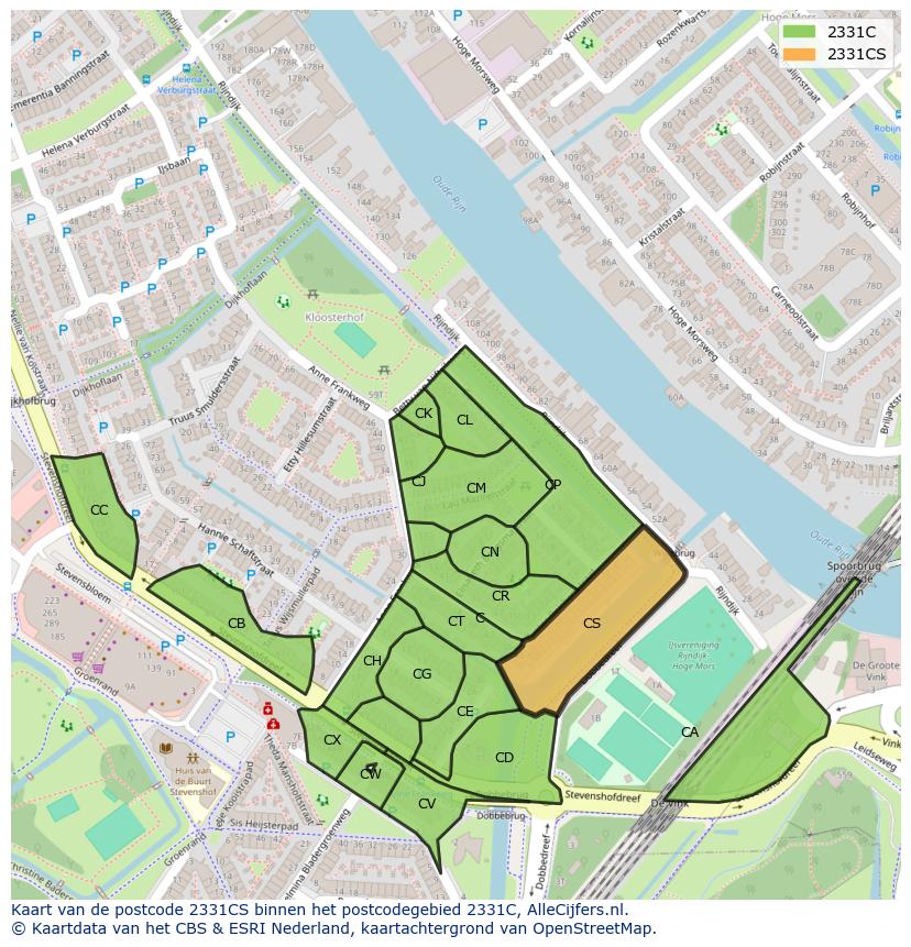 Afbeelding van het postcodegebied 2331 CS op de kaart.