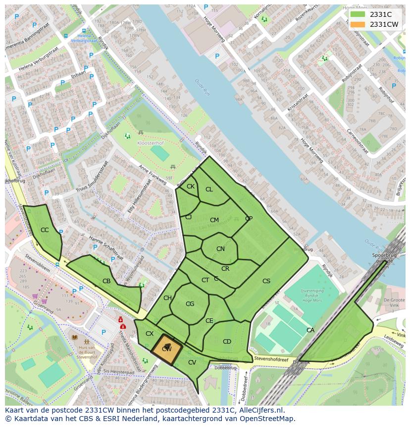 Afbeelding van het postcodegebied 2331 CW op de kaart.
