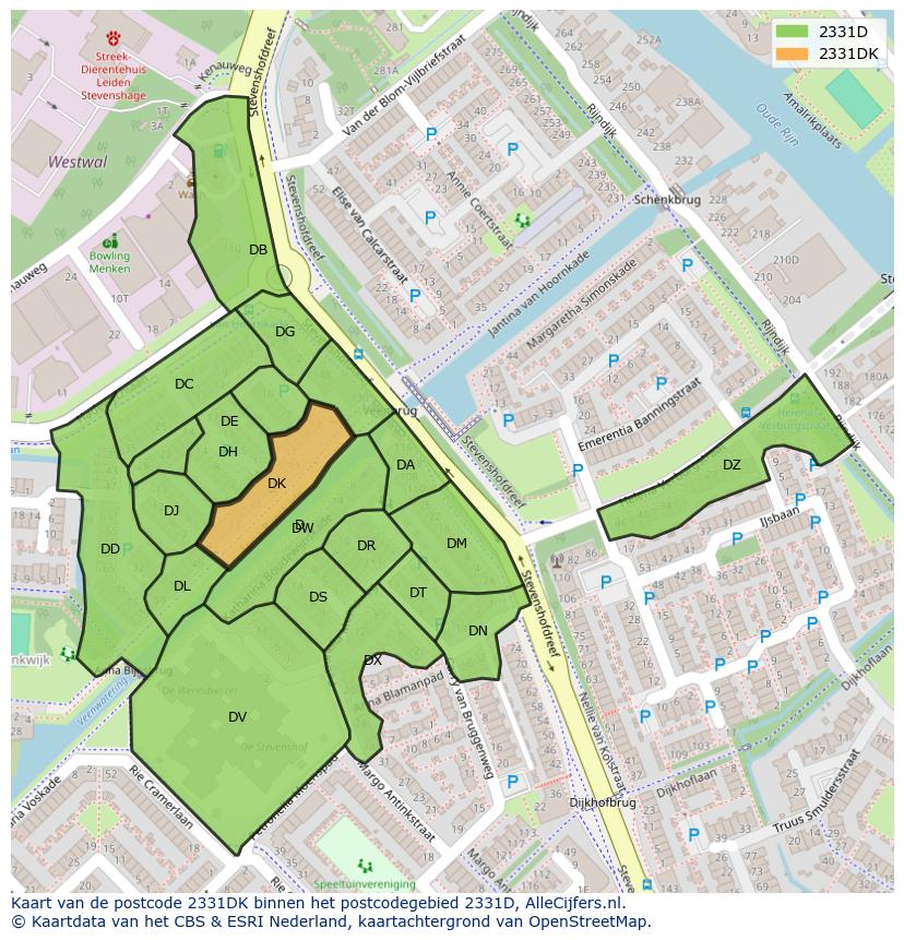 Afbeelding van het postcodegebied 2331 DK op de kaart.