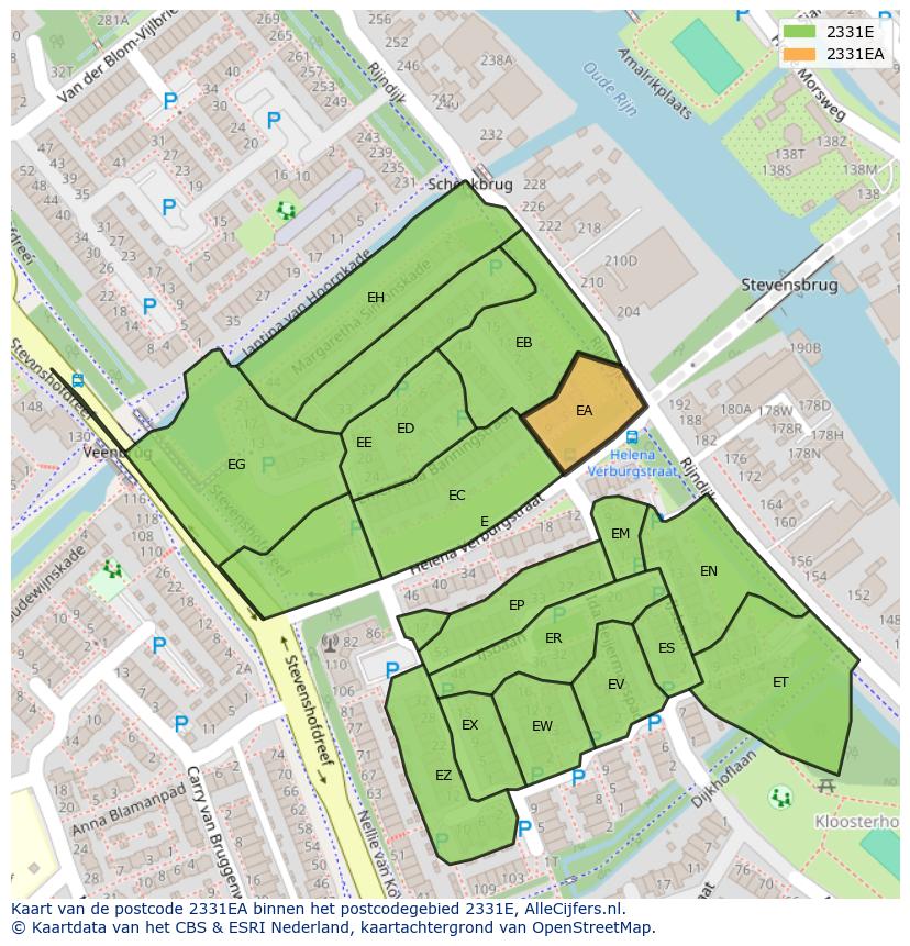Afbeelding van het postcodegebied 2331 EA op de kaart.