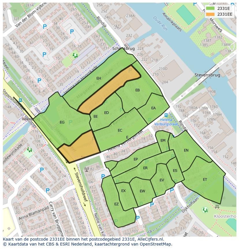 Afbeelding van het postcodegebied 2331 EE op de kaart.