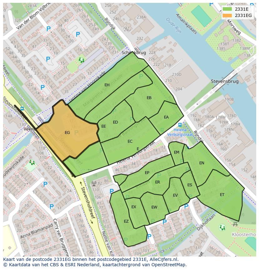 Afbeelding van het postcodegebied 2331 EG op de kaart.