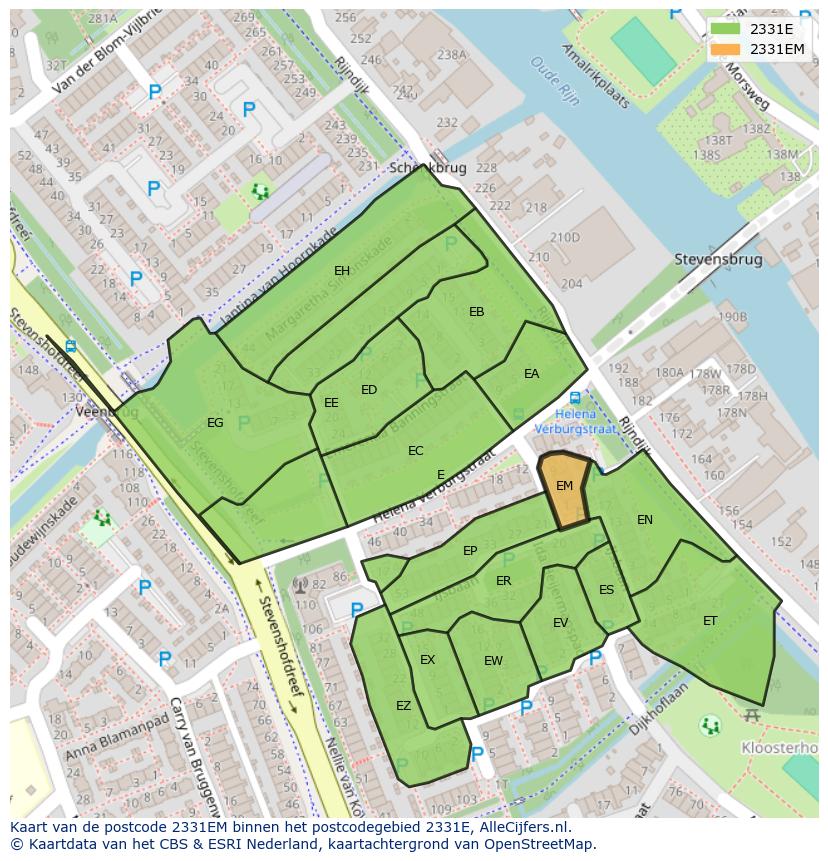 Afbeelding van het postcodegebied 2331 EM op de kaart.