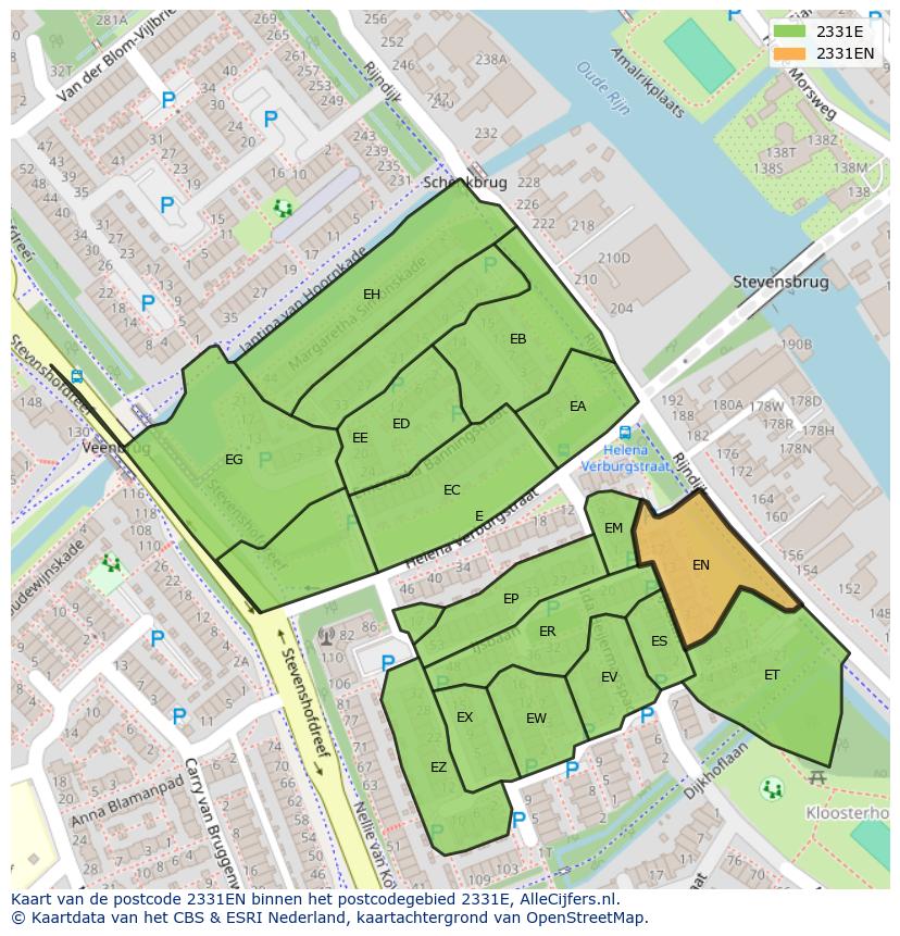 Afbeelding van het postcodegebied 2331 EN op de kaart.