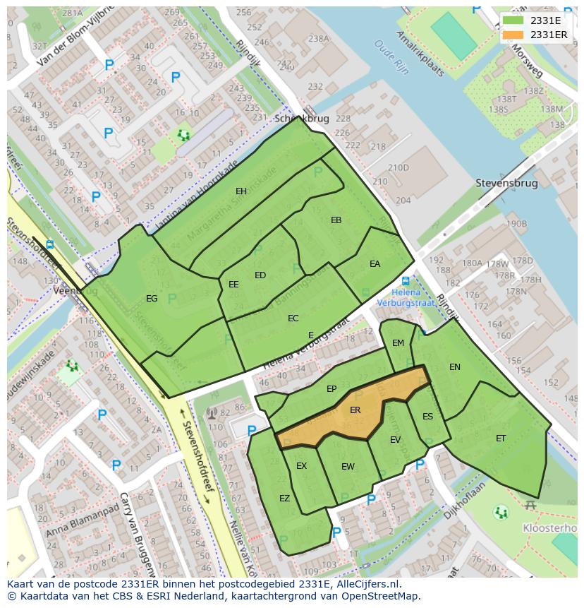 Afbeelding van het postcodegebied 2331 ER op de kaart.
