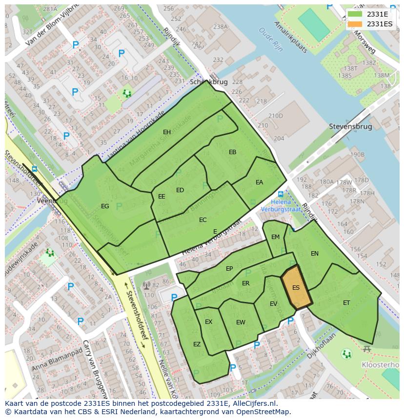 Afbeelding van het postcodegebied 2331 ES op de kaart.