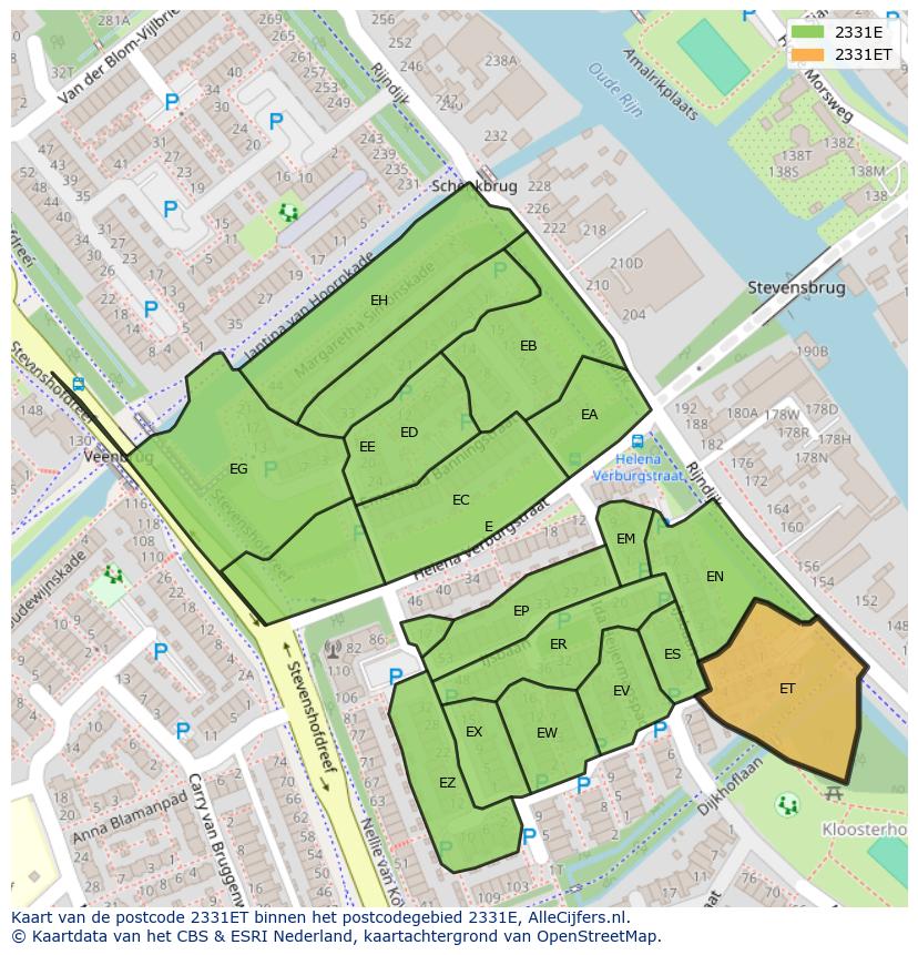 Afbeelding van het postcodegebied 2331 ET op de kaart.