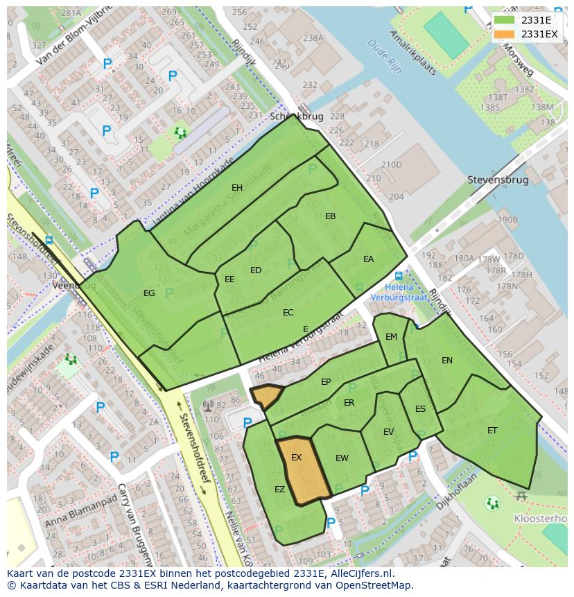 Afbeelding van het postcodegebied 2331 EX op de kaart.