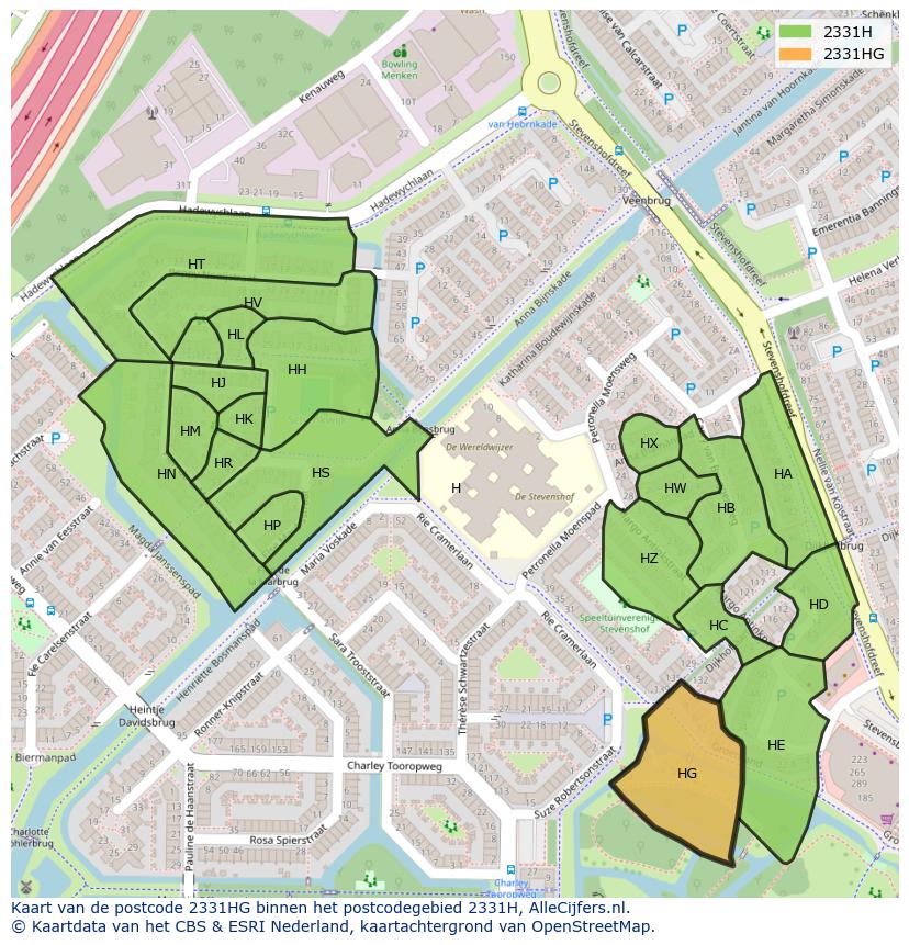 Afbeelding van het postcodegebied 2331 HG op de kaart.