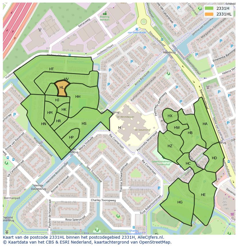 Afbeelding van het postcodegebied 2331 HL op de kaart.