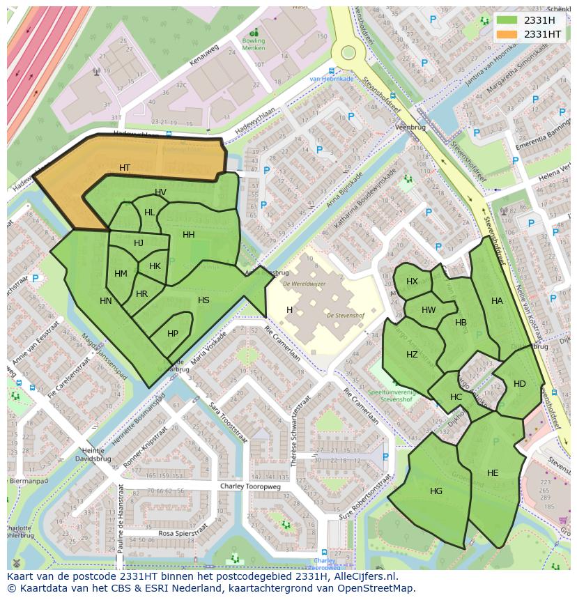Afbeelding van het postcodegebied 2331 HT op de kaart.