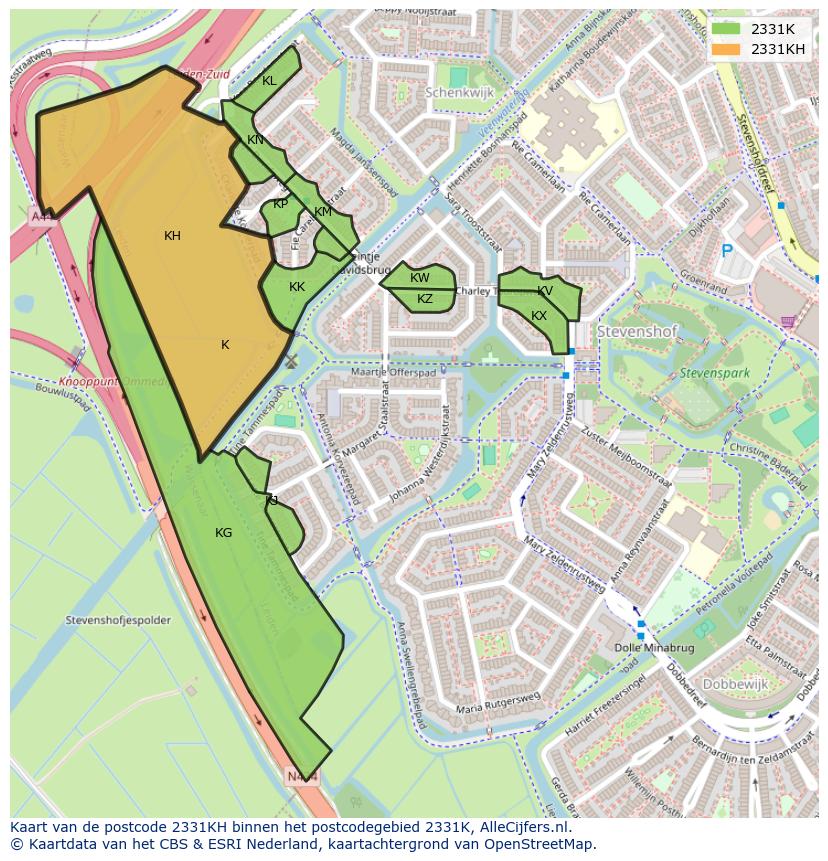 Afbeelding van het postcodegebied 2331 KH op de kaart.