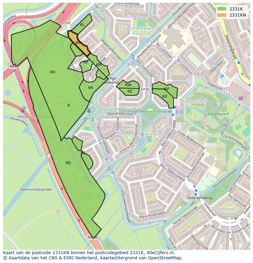 Afbeelding van het postcodegebied 2331 KN op de kaart.