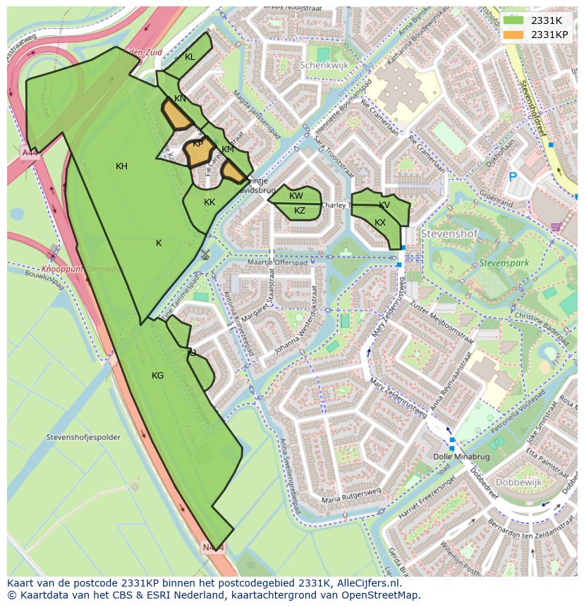 Afbeelding van het postcodegebied 2331 KP op de kaart.
