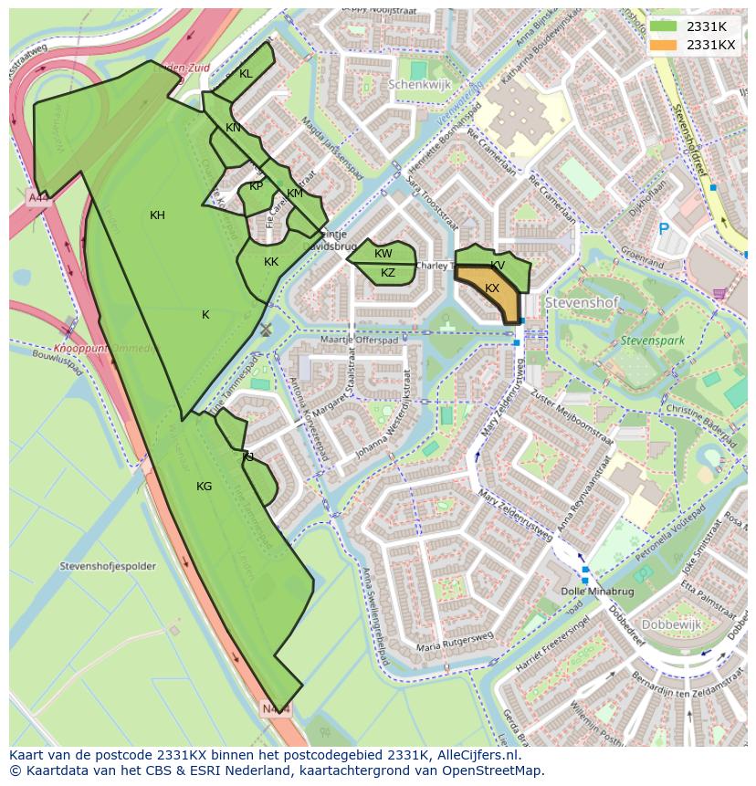 Afbeelding van het postcodegebied 2331 KX op de kaart.