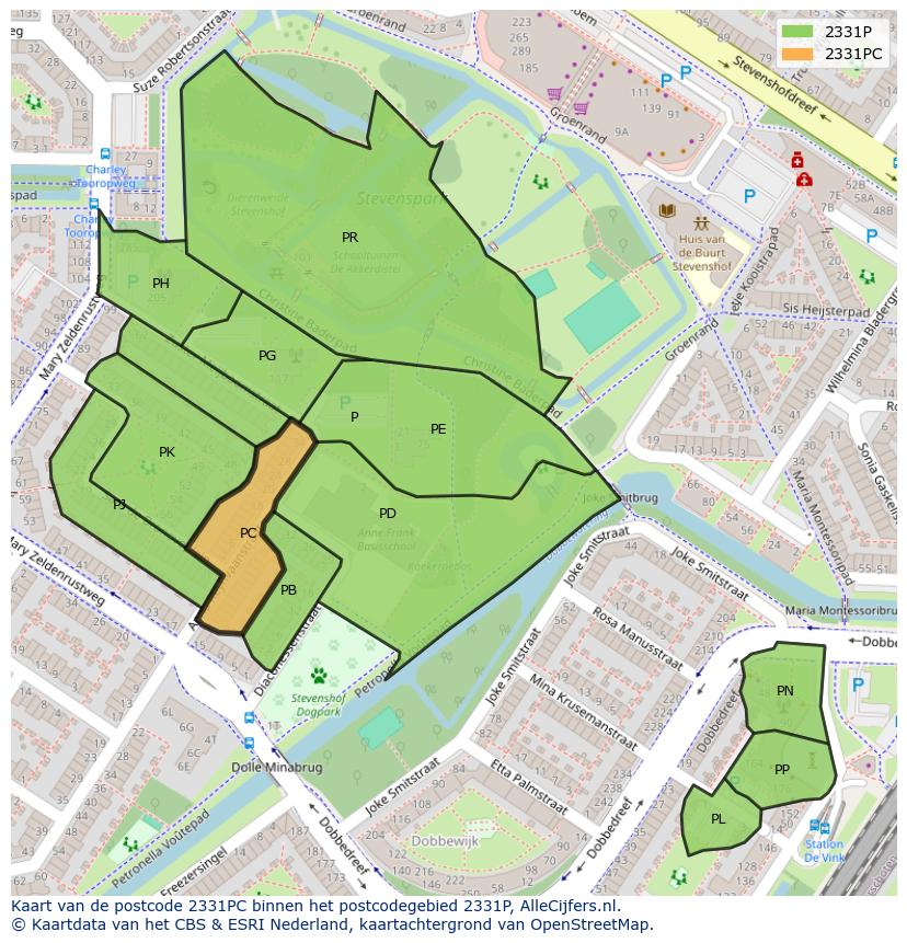 Afbeelding van het postcodegebied 2331 PC op de kaart.
