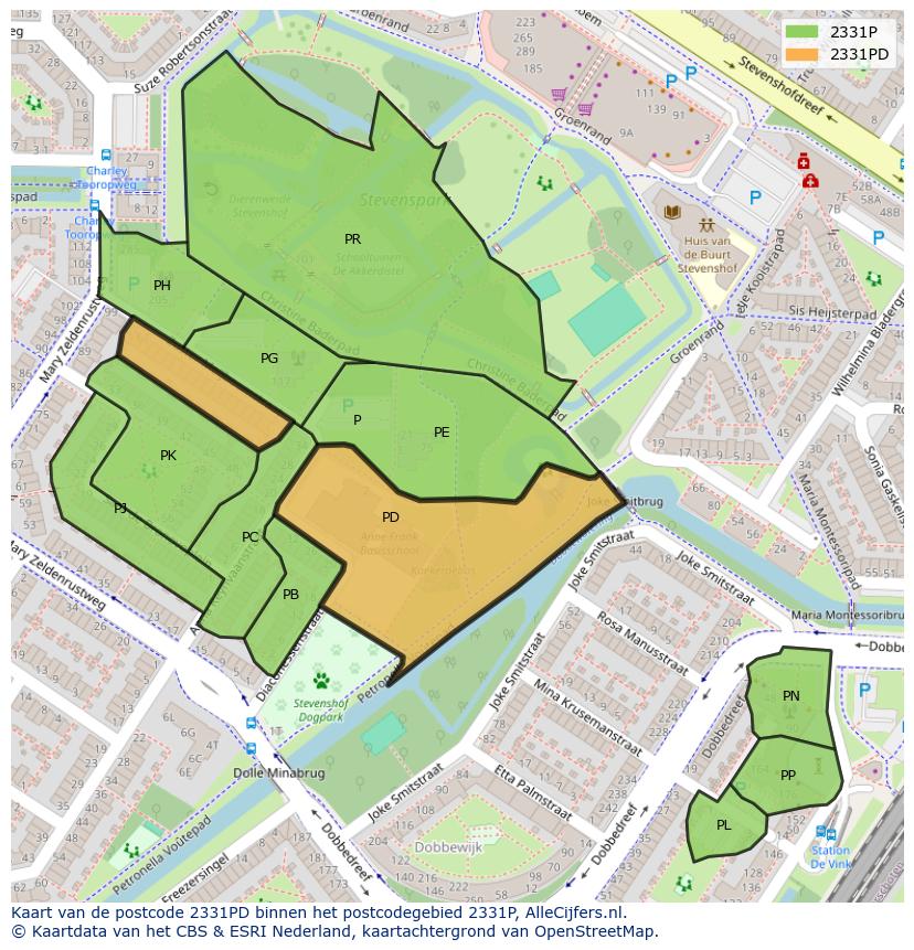 Afbeelding van het postcodegebied 2331 PD op de kaart.