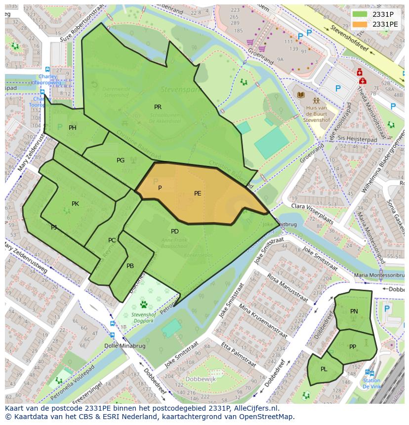 Afbeelding van het postcodegebied 2331 PE op de kaart.